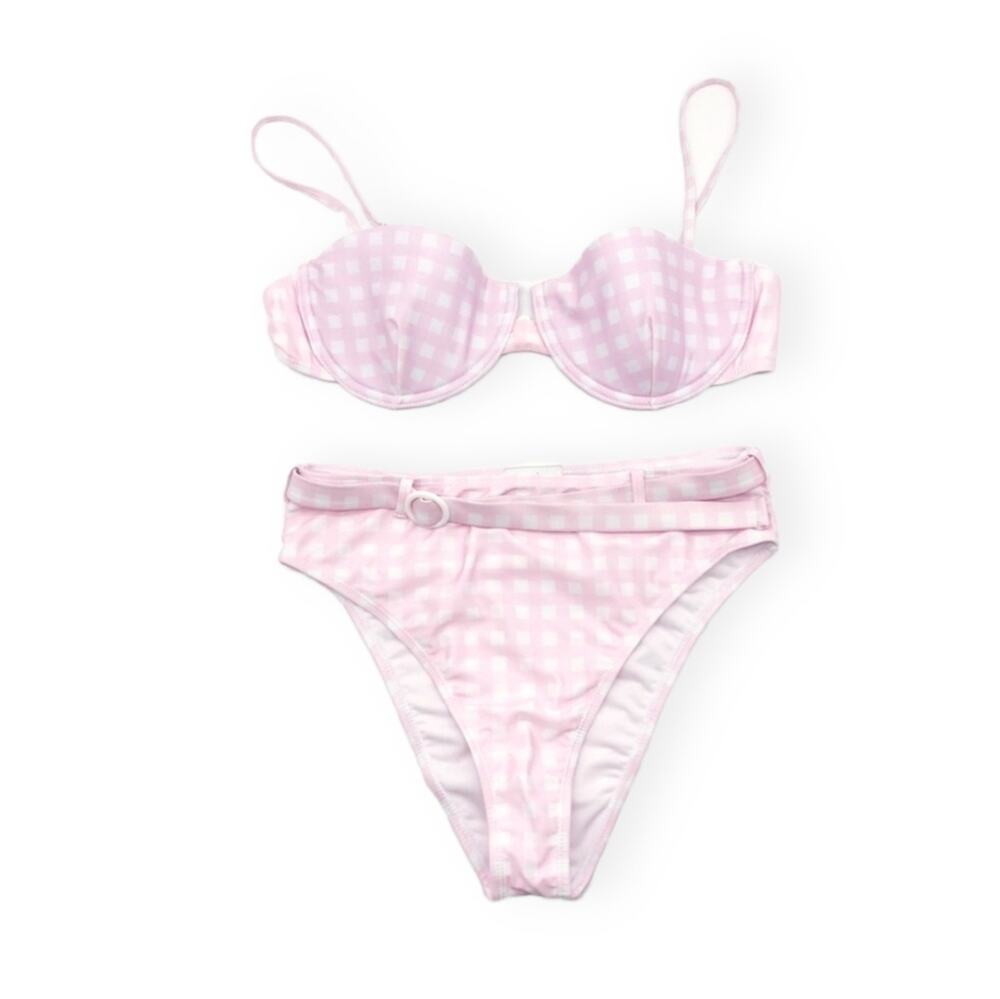 ONIA Pink Gingham Bikini Set Size Large L NWT Pastel Swimwear Two Piece New